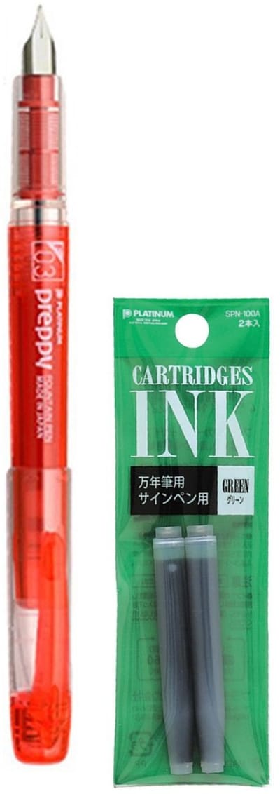 Platinum - Preppy Fountain pen Japan - Extra Fine - 0,2 - ROOD - vullingen GROEN