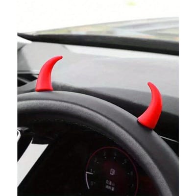 Écran d'affichage de console centrale de voiture créatif et humoristique, petit klaxon au volant, cornes de diable, ornement de décoration de voiture mignon one-size rouge
