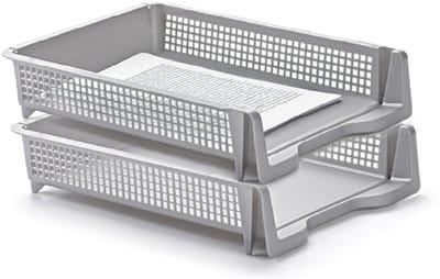 Kantoor postbakjes - 3x - A4 formaat - Zilvergrijs - Stapelbaar brievenbakjes - Kantoorartikelen - Kunststof