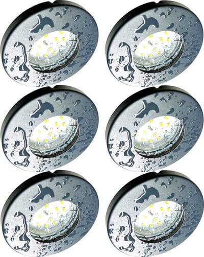 Trango Set van 6 IP65 inbouwspots 6729IP65-061MO in antraciet mat incl. 6x 5 Watt 3000K warm wit Ultra Flat LED Module voor Badkamer; Douche Plafondspots, Plafondlamp, Badkamerlamp