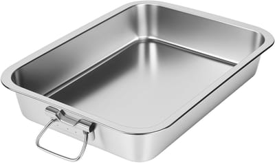 Roestvrijstalen bakplaat met handvatten, rechthoekige ovenvorm voor lasagna, vaatwasserbestendig en duurzaam (40 cm)