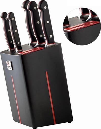 Richardson Sheffield Velocity – 5-delig Messenblok – Ingebouwde Messenslijper – Robuust – Zwart/Rood– 13/0 Messenstaal – Sterk, Duurzaam & Betrouwbaar-Cadeauverpakking