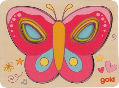 GOKI Puzzel - Vlinders - 5 Delen - 5 Lagen - 15X11X1,5Cm - Hout - 2 Jaar