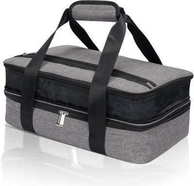 Ovenschaal draagtas - geïsoleerde casserole carrier met uitrekbaar ontwerp voor bakvormen en warme of koude gerechten, geschikt voor feest, picknick en transport - grijs