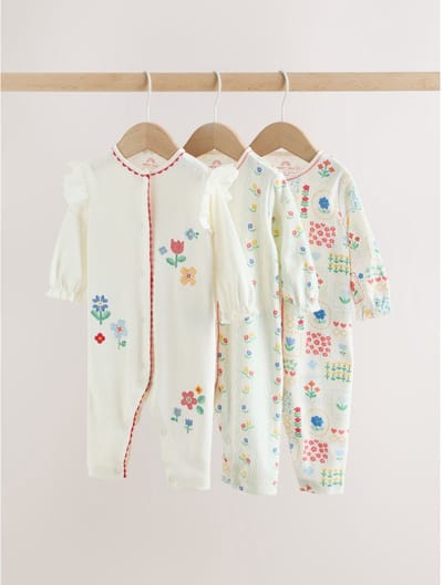 Next - Meisjes - Set van 3 babypyjama's - Crème