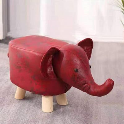Voetenbank Dier - Dierenkruk Ottomaan - Kinderkamer Decoratie - Stevige Houten Constructie - 40 x 25 x 24 cm - Rood