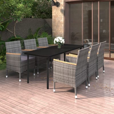 vidaXL - 7-delige - Tuinset - met - kussens - poly - rattan - en - glas