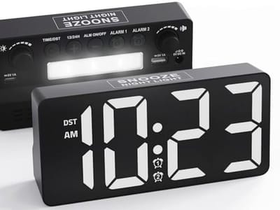 Digitale wekker met nachtlampje, 7-traps volume, dual alarm, snooze en grote cijfers voor school, kantoor en slaapkamer