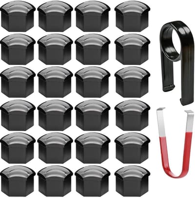 Set van 24 Radmutternkappen 17 mm met Verwijderingsgereedschap (Zwart)