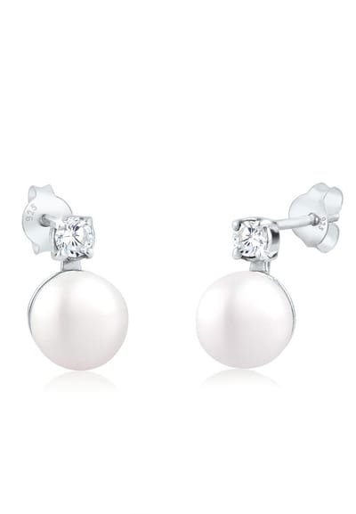 Elli - Oorbellen - Dames Oorsteker Klassiek met zoetwater gekweekte parel en Zirkonia in 925 Sterling Zilver - Dames