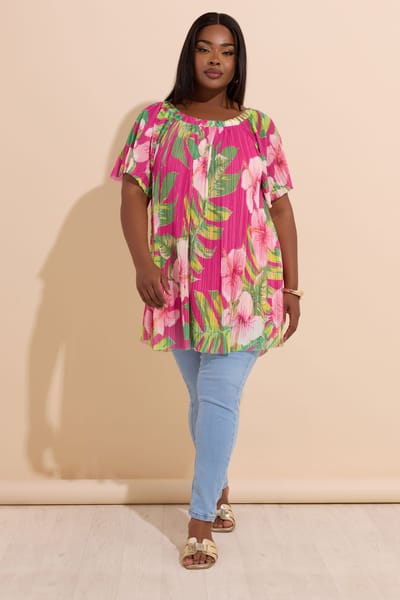 Yours Roze Gebloemde Geplooide Top Van Mesh Size 44