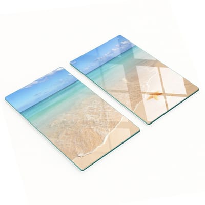 Duurzame en stijlvolle glazen snijplanken met een zeesterpatroon op het strand, 2x30x52 cm