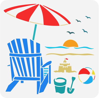 SPHProducts - Strandstoel - Herbruikbare Stencils - Zomer Thema - 30x30 cm - Schilderen op Muur - Geschikt voor Creatieve Projecten - Kasteel Zand Emmer