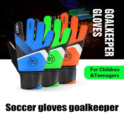 Gevoerde voetbalhandschoenen voor kinderen, flexibele, schokbestendige keepershandschoenen voor jongens van 8 tot 12 jaar. groen