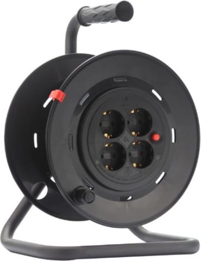 Kabelhaspel 25 Meter – Verlengkabel op Haspel 3x1.5mm – 4 Stopcontacten Geaard – Buiten & Binnen – Verlengsnoer Rol – Oververhittingsbeveiliging