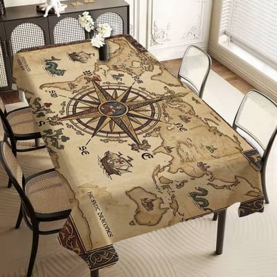 Carte du Vieux Monde Compas Nautique Nappe Rectangulaire Durable - Résistante aux Rayures Pour Restaurants, Cafés & Service 100x160cm