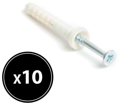 10x Slagplug 6 X 40 Mm – Impact Anchor / Slaganker Voor Montage – Kunststof Plug Met Schroef – M6 Muurplug Voor Beton En Steen – Bevestigingsmateriaal – 10 Stuks Per Verpakking [04828A]