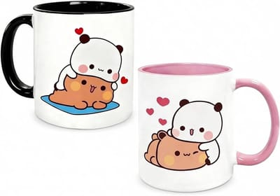 Keramische mokken met dubbelzijdige print, 2 stuks, 330 ml, grappige en schattige kopjes voor koffie, thee en warme chocolademelk, vaatwasmachinebestendig, perfect cadeau voor koppels en vrienden