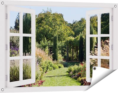 Gards Tuinposter Doorkijk Tuin - 90x60 cm - Tuindoek - Tuindecoratie - Wanddecoratie buiten - Tuinschilderij