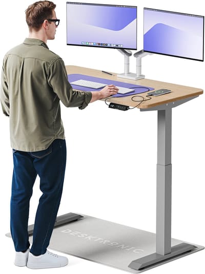 Desktronic HomeOne Zit-sta Bureau Elektrisch In Hoogte Verstelbaar, 120x60 cm Bamboo/Grijs, Stille Dubbele Motor, Hoogte 72-119cm