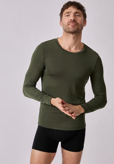 Damart - T-shirt met ronde hals en lange mouwen fijn ribgebreid Thermolactyl Sensitive - Heren - Groen - (86-93) S