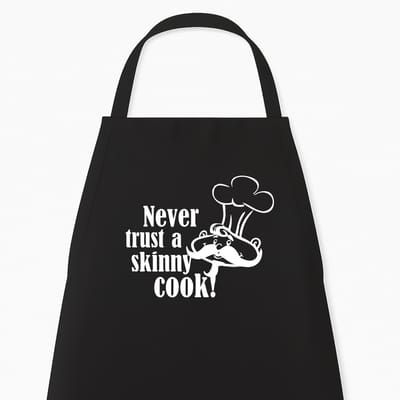 Keukenschort "Never trust a skinny Cook" | Cadeau voor Kookliefhebbers | Wit | Kerst- of sinterklaascadeau