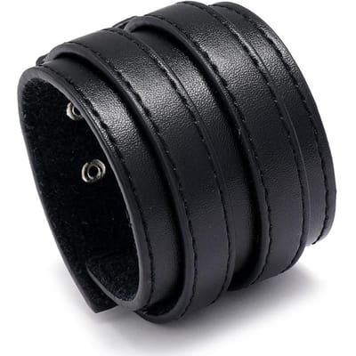 Punk Stijl Brede Leren Armband Mannen Eenvoudig Dubbele Laag Mannen Vrouwen Armbanden Armbanden Polsbandjes Vintage Sieraden black