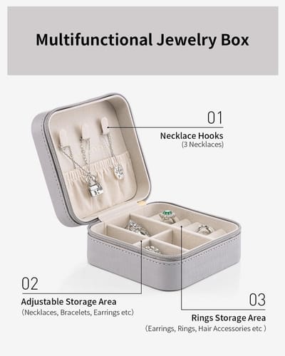 Candala Sieradendoosje voor dames, sieradenbox, oorbellen, reissieradenetui van leer, voor het opbergen van oorbellen, ringen, delicate kettingen, horloges en lippenstift