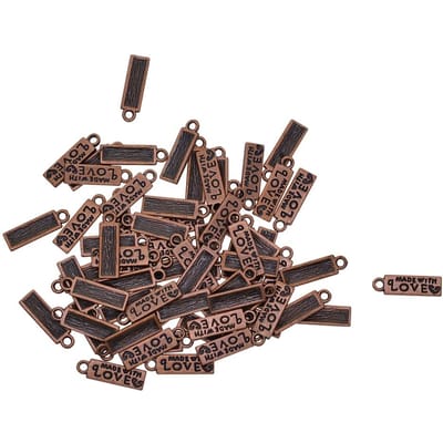 50x rechthoek GEMAAKT MET LIEFDE Charms hanger cadeaukaartjes voor doe-het-zelf sieraden maken as described