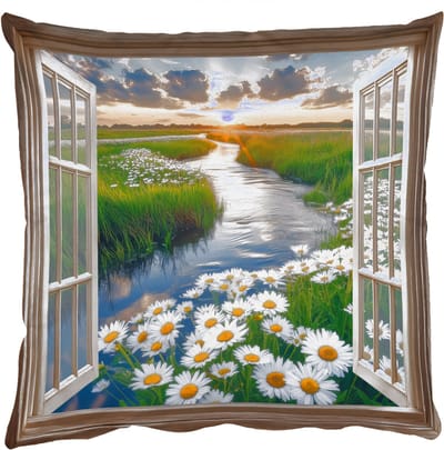 Sierkussens - Kussentjes Woonkamer - 50x50 cm - Doorkijk - Landschap - Raam - Water - Zonsondergang