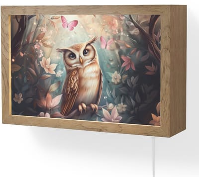 Wandlamp 30x20 cm - Oplaadbaar - Uil - Bos - Bloemen - Vlinders - Wandlampen binnen woonkamer - Slaapkamer lamp met kabel - Decoratieve nachtlamp - Vloerlamp snoer
