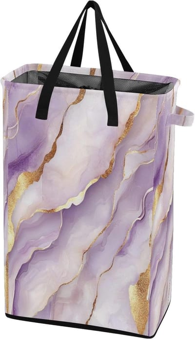Wasbak mand - Kledingmand - Vuile kleding sorteren - Vrijstaand ontwerp - 48L capaciteit - Marmer wit