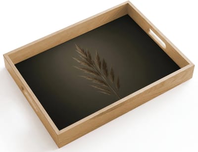 Dienblad hout 40x30 cm - Schootdienblad - Tak - Pluimgras - Donkerbruin - Borrelplank rechthoek - Plateau dienbladen