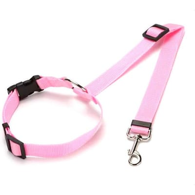 Ceinture de sécurité pour animaux de compagnie, couleur unie, 2 en 1, en nylon, laisse, ceinture de sécurité pour siège arrière, harnais réglable pour chien, collier, accessoires pour animaux de compagnie rose clair