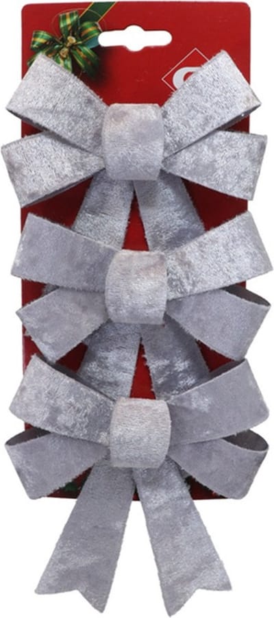 Gerimport Kerst ornamenten strikken - 3x st - zilver - 10 x 13 cm - kerstboomstrikjes
