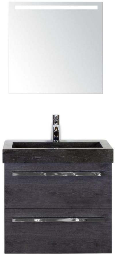Seville Badmeubelset 60 cm - Black Oak - Wastafel Hardsteen Wit Lucca met Sence Spiegel