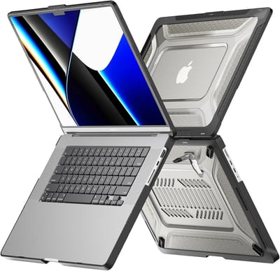 Hoes Geschikt voor MacBook Pro 16 inch Hoes Zwart shockproof heavy duty hoesje - MacBook Pro 16 inch Case 2025-2021 M4 M3 M2 M1 A3403 A3186 A2991 A2780 A2485 case met Opvouwbare kickstand hoes hardcover