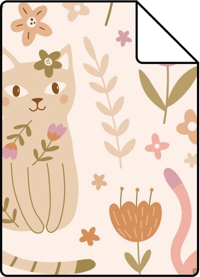 Proefstaal ESTAhome behang katjes paars, roze en beige - 26.5 x 21 cm - 132179-S