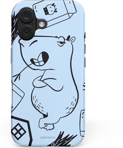 Casetastic hoesje geschikt voor Apple iPhone 16 - MagSafe - Dubbellaagse bescherming - Capibara chillen - Fashion Case - Lichtgrijs Donkergrijs Lichtblauw