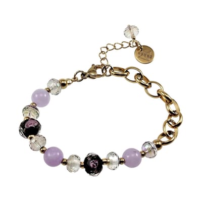 16cm tot 20cm Armband Dames - Verguld RVS - Ovale Schakelarmband met Kristallen en Paarse angelite Jade Stenen