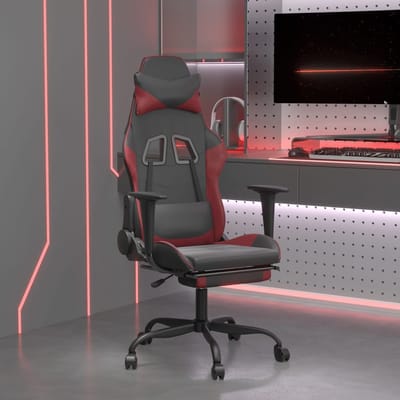 vidaXL - Massage - gamestoel - met - voetensteun - kunstleer - zwart - en - wijnrood