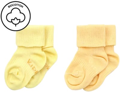 KipKep Baby sokjes - bio Blijf-Sokjes - Maat 0-6 maanden - Fruity Pastel - 2 paar - zacht geel, abrikoos - zakken niet af