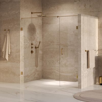 Brauer Void - Nisdeur - 2-Delig - Helder Glas - 190 x 200 cm - Omkeerbaar - met Draaideur 70 cm - Aan Muur - incl. Glascoating - PVD Goud