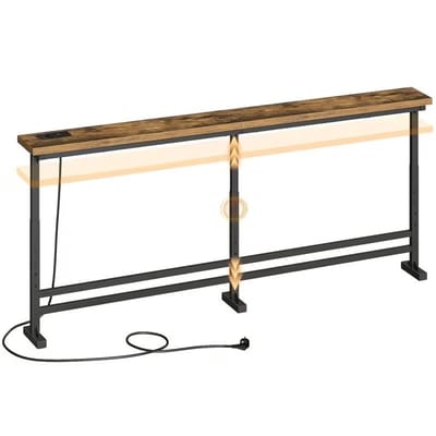Smalle Console Tafel 180 cm – Retro Bruin met USB-A en Type-C Poort voor Woonkamer, Entree.