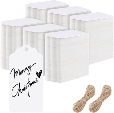 Dailygoods - MUKCHAP 600 stuks 9 x 4,5 cm witte cadeaulabels, kraftpapier labels met koord, blanco papieren prijsetiketten tag voor huwelijksgeschenkartikelen, woondecoratie