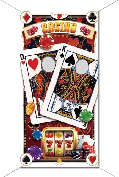 Thijox - Casino Thema Party Foto Deur Banner Achtergrond Prop 188x90 cm - Kleurrijke Poker Fotorekwisieten voor Game Night en Verjaardagsfeest