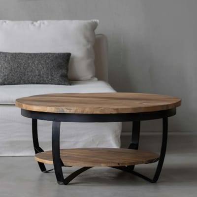 Mangohouten Salontafel Bakersfield 90 cm Mahom Industrieel - Kleine tafel van Mangohout & Metaal - Industriële Huiskamertafel