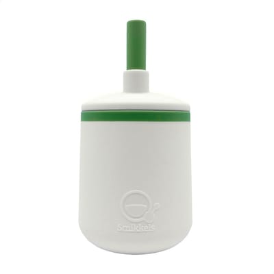 Smikkels - Siliconen kinderbeker - Drinkbeker - Rietjesbeker - Duurzaam - Peuter - Baby - Wit met groen