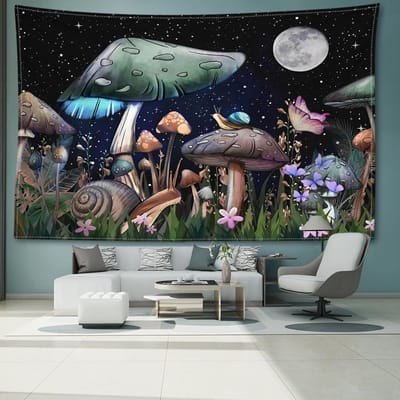 Cartoon Slak Paddenstoel Wandtapijt Muurhanger Minimalistische Kunst Bohemien Kawaii Woonkamer Slaapkamer Achtergronddoek Huisdecoratie 95x73CM gray