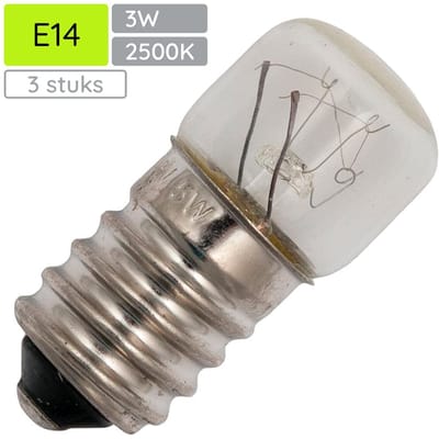 Signaallamp E14 60V 3W - 50 mAh - 3 stuks - T16 Gloeilamp Ø16mm - 35mm - 2500K - Dimbaar